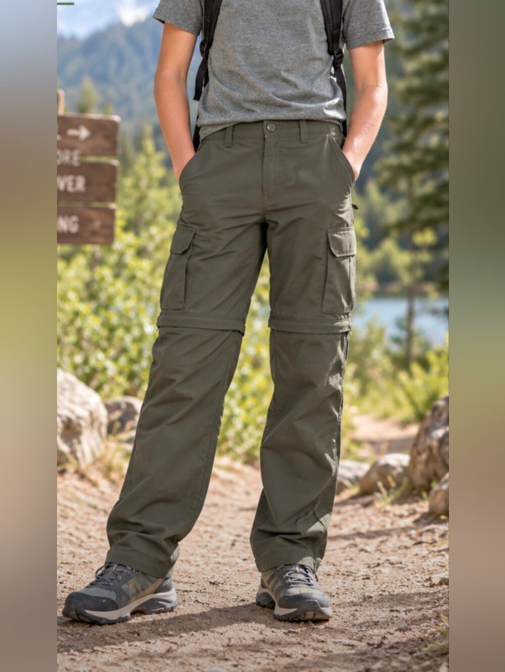 REI Co-op Kids Large 14-16 Olive Convertible Cargo Hiking Pants